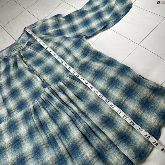 Anthropologie Maeve Top Tunic Womens Small Blue Plaid Calavon Peplum Popover - Picture 7 of 7